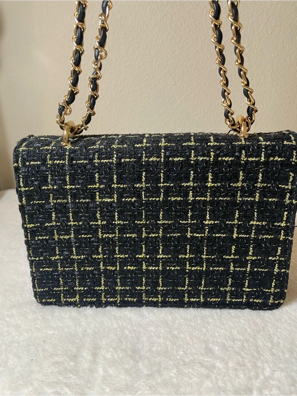 Badgley Mischka Black and Gold Tara Tweed Chain Crossbody and Wallet Set NWT